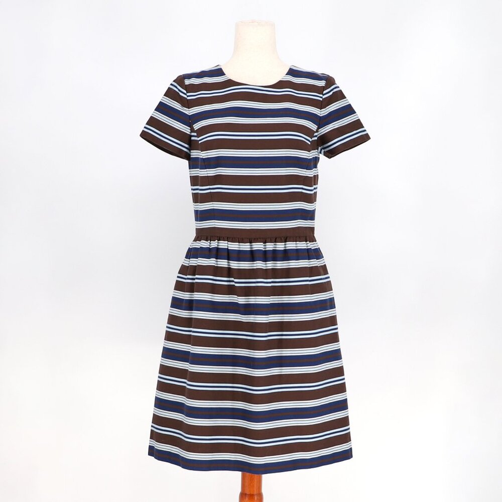 BROOKS BROTHERS Red Fleece Striped A-Line Mini Dress Short Sleeves Brown Size 8